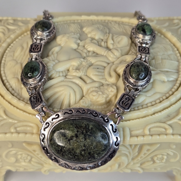 Rare OOAK Vintage Sterling Silver 925 Thailand Chrysoprase Necklace Artisan 43g - Picture 6 of 14